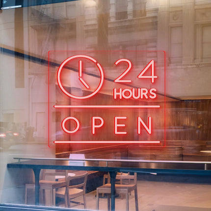 Red "Clock Open 24 Hours" Neon Sign