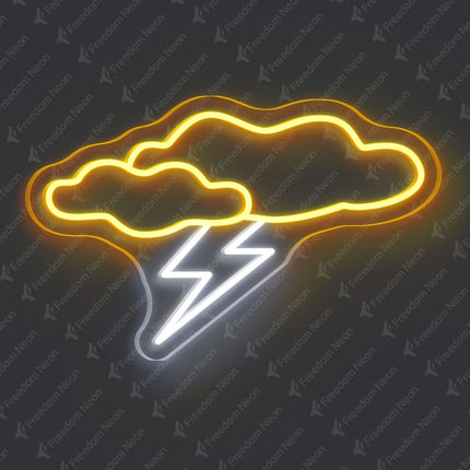 Golden Yellow Cloud with Lightning Neon Sign