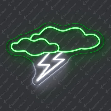 Green Cloud with Lightning Neon Sign