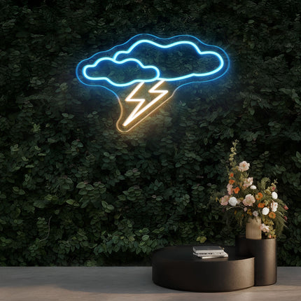 Ice Blue Cloud with Lightning Neon Sign