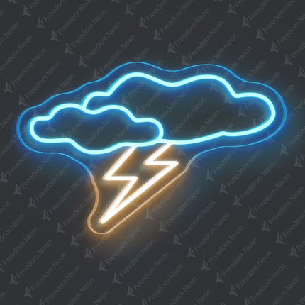 Ice Blue Cloud with Lightning Neon Sign