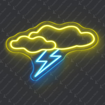 Lemon Yellow Cloud with Lightning Neon Sign