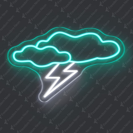 Mint Green Cloud with Lightning Neon Sign