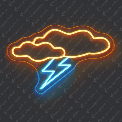Orange Cloud with Lightning Neon Sign