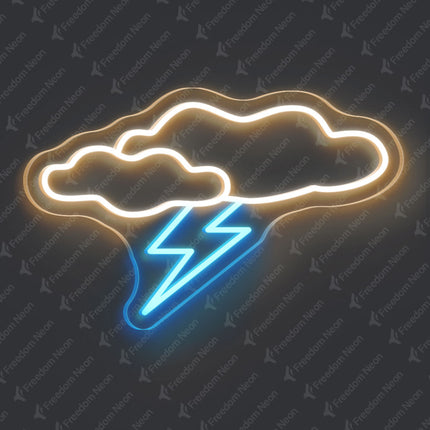 Warm White Cloud with Lightning Neon Sign