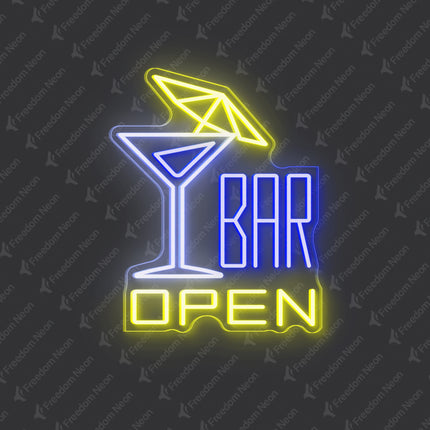 Cocktail Glass Bar Lemon Yellow OPEN Neon Sign