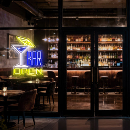 Cocktail Glass Bar Lemon Yellow OPEN Neon Sign