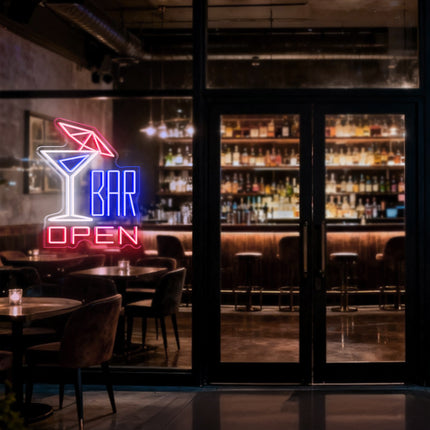 Cocktail Glass Bar Light Pink OPEN Neon Sign