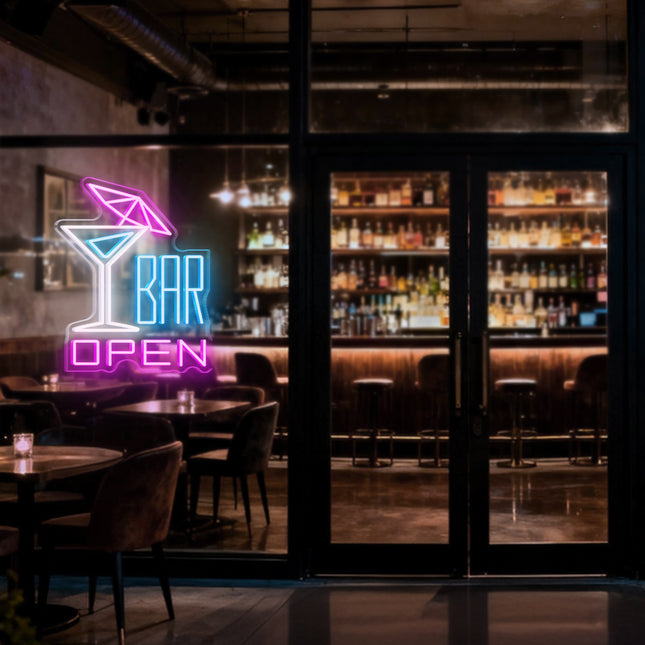 Cocktail Glass Bar Pink OPEN Neon Sign