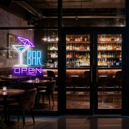 Cocktail Glass Bar Purple OPEN Neon Sign