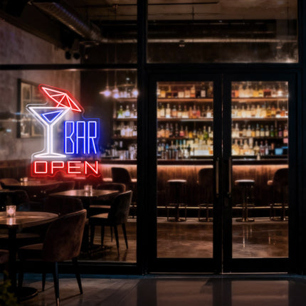 Cocktail Glass Bar Red OPEN Neon Sign