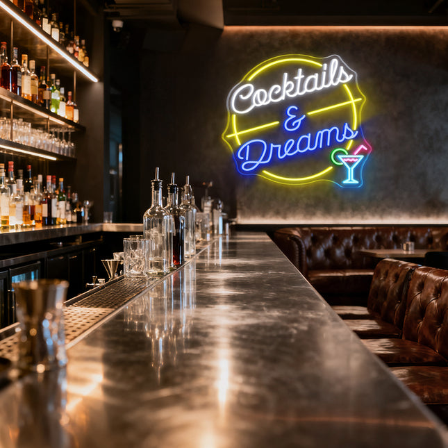 Lemon Yellow Cocktails & Dreams Neon Sign