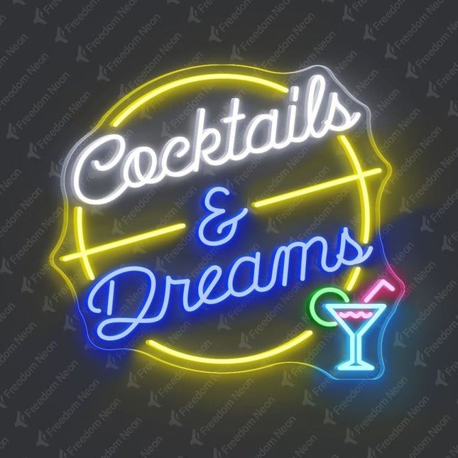 Lemon Yellow Cocktails & Dreams Neon Sign