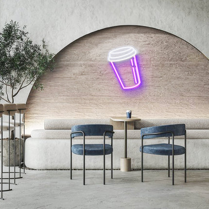 Purple Coffee Cup Neon Sign