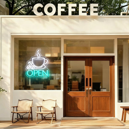 Coffee Cup & Mint Open Neon Sign