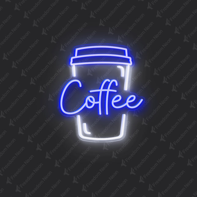 Blue Coffee & Cup LED Neon Sign