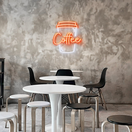Golden Coffee & Cup LED Neon Sign 