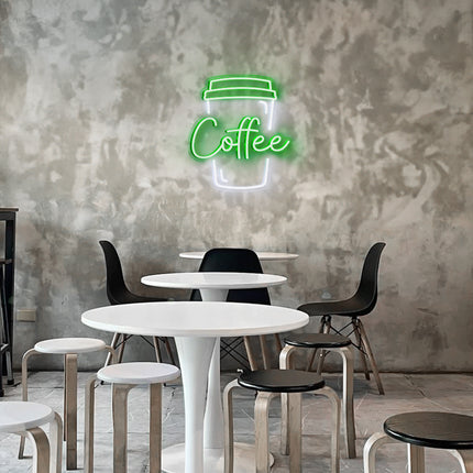 Green Coffee & Cup LED Neon Sign