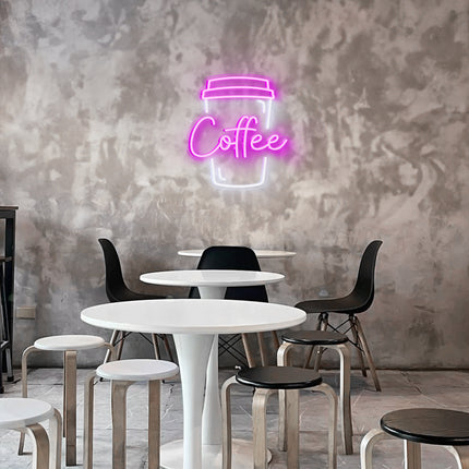 Pink Coffee & Cup LED Neon Sign 