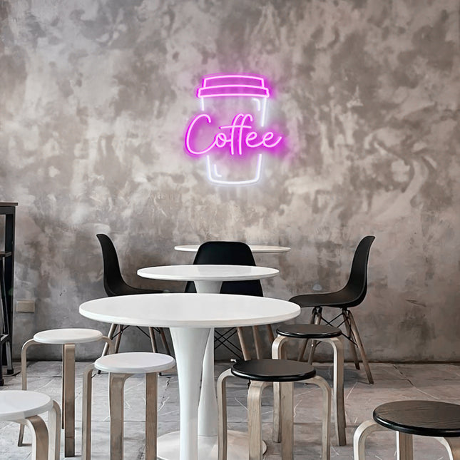 Pink Coffee & Cup LED Neon Sign 