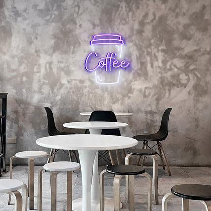 Purple Coffee & Cup LED Neon Sign 