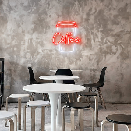 Red Coffee & Cup LED Neon Sign