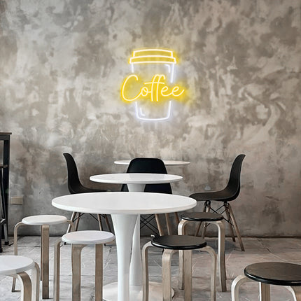 Warm White Coffee & Cup LED Neon Sign