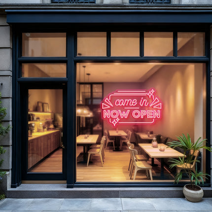 Light Pink "Come In Now OPEN" Neon Sign