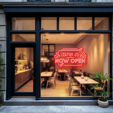 Red "Come In Now OPEN" Neon Sign