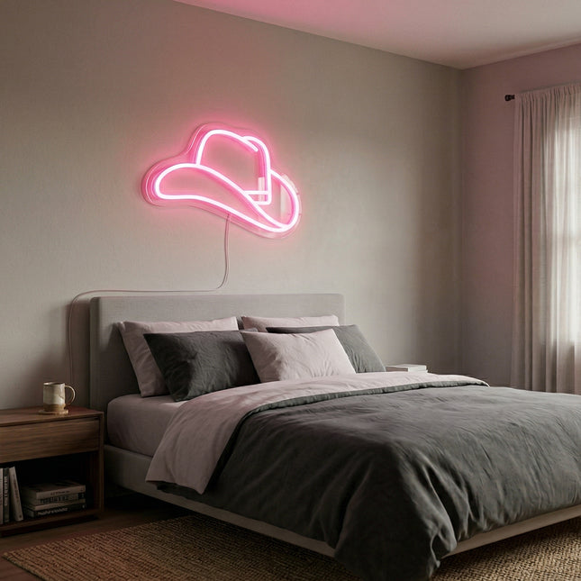 Light Pink Cowboy Hat Neon Sign