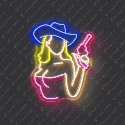 Blue Cowgirl Neon Sign