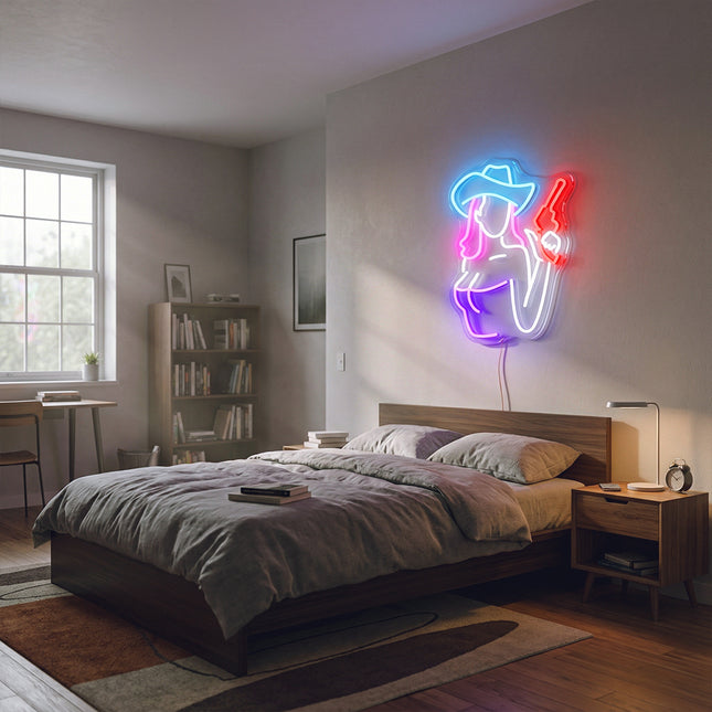 Ice Blue Cowgirl Neon Sign