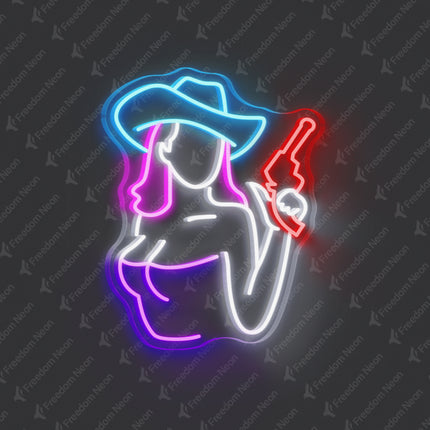 Ice Blue Cowgirl Neon Sign