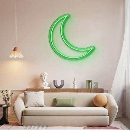 Green Crescent Moon Neon Sign