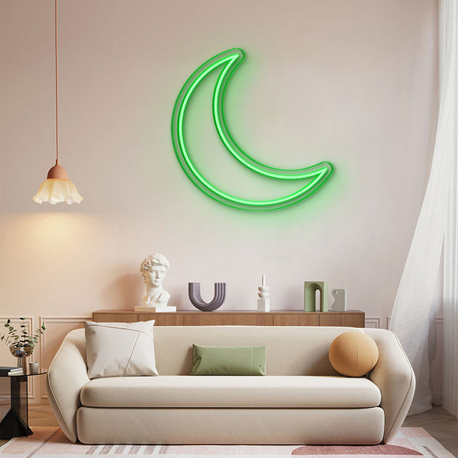 Green Crescent Moon Neon Sign