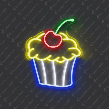 Lemon Yellow Cupcake with Cherry Neon Sign