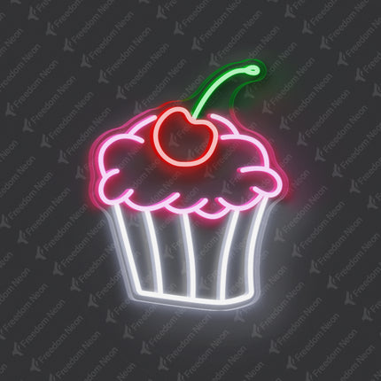 Light Pink Cupcake with Cherry Neon Sign