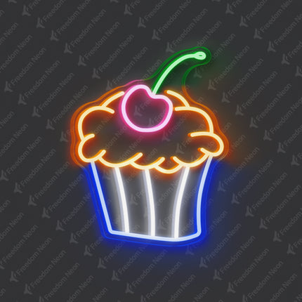 Orange Cupcake with Cherry Neon Sign