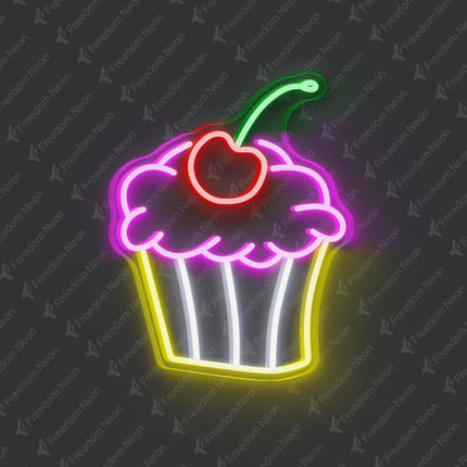 Pink Cupcake with Cherry Neon Sign