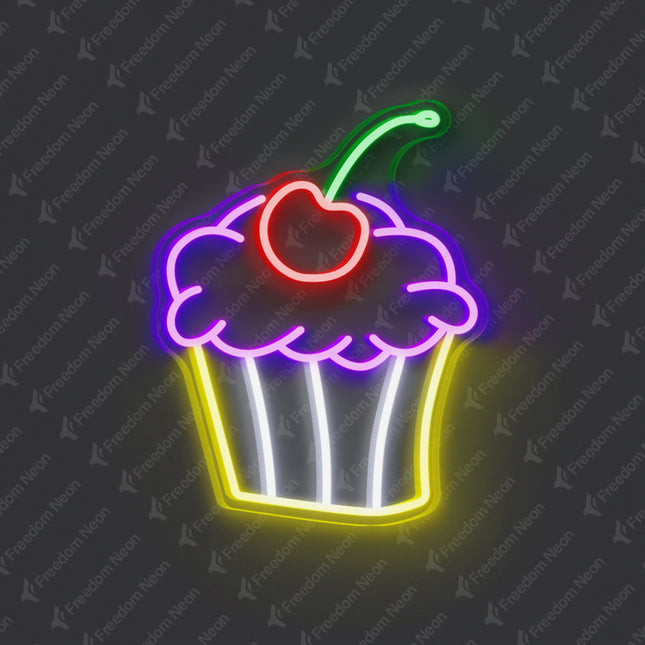 Purple Cupcake with Cherry Neon Sign