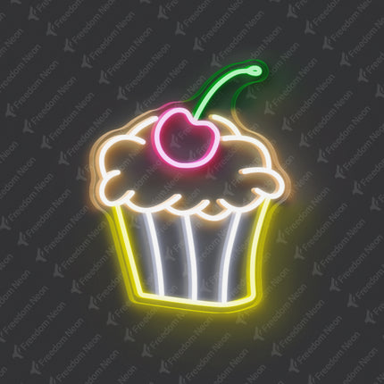 Warm White Cupcake with Cherry Neon Sign