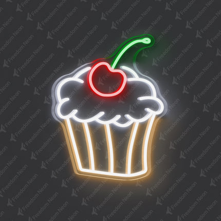 White Cupcake with Cherry Neon Sign