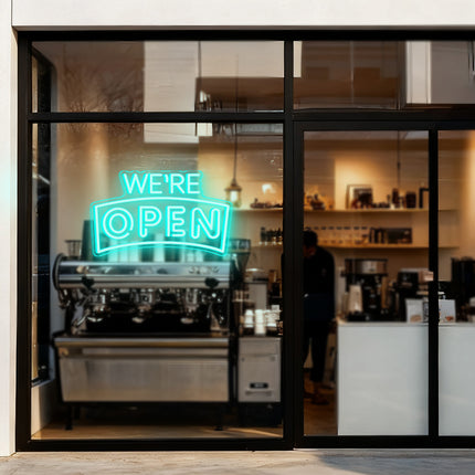 Mint Curved "We’re OPEN" Neon Sign