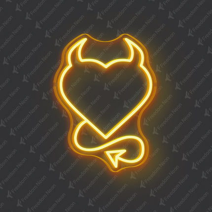 Gold Yellow Devil Heart Neon Sign