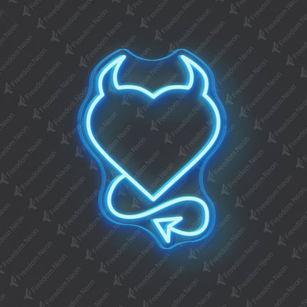 Ice Blue Devil Heart Neon Sign