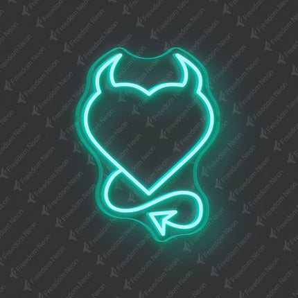 Mint Green Devil Heart Neon Sign