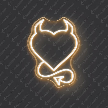 Warm White Devil Heart Neon Sign