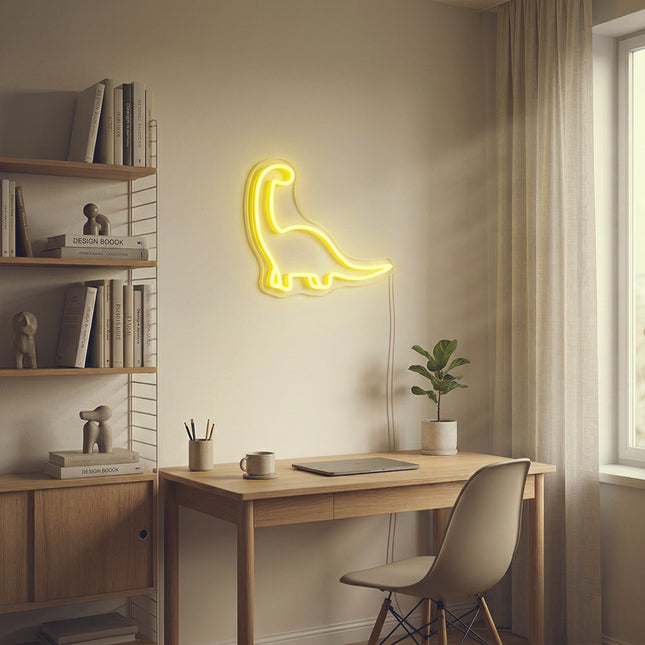 Lemon Yellow Dinosaur Neon Sign