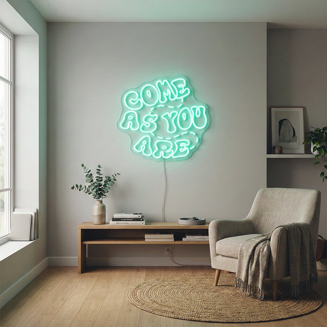 Mint Green Double-Line Come As You Are Neon Sign
