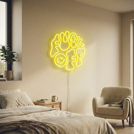 Lemon Yellow Double-Line Fuck Off Neon Sign
